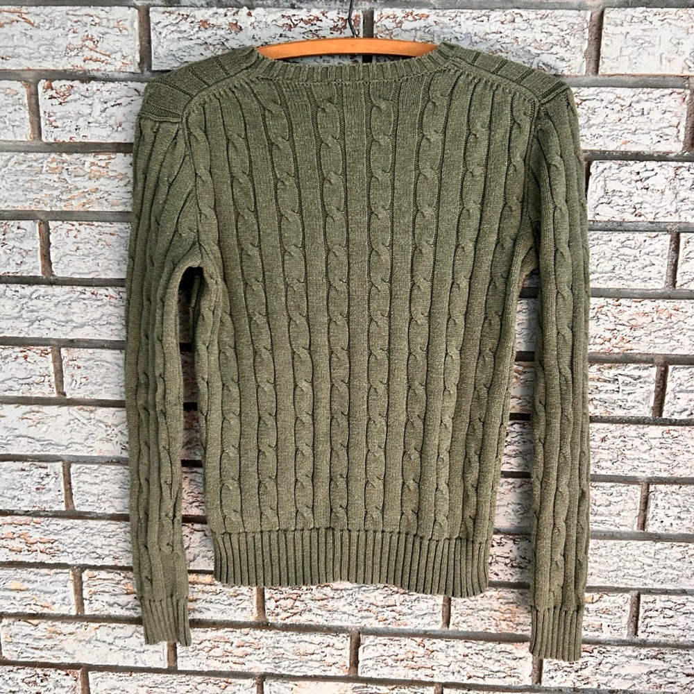 Polo Ralph Lauren Cable Knit Sweater Olive Green Cotton Crew Neck XS TP - Picture 2 of 6